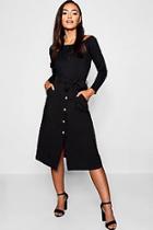 Boohoo Petite Button Front Tie Waist Midi Skirt