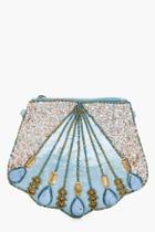 Boohoo Hope Boutique Shell Beaded Clutch Green