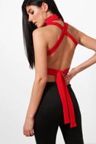 Boohoo Avery Strappy Back High Neck Crop Red