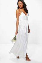 Boohoo Boutique Ondine Satin Strappy Wrap Maxi Dress Ivory