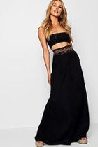 Boohoo Eve Woven Embroidered Button Through Maxi Skirt