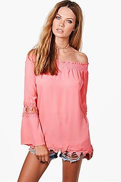 Boohoo Lily Crochet Trim Off The Shoulder Top