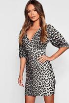 Boohoo Leopard Print Puff Sleeve Dress