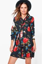 Boohoo Gloria Floral Long Sleeve Shirt Dress Multi