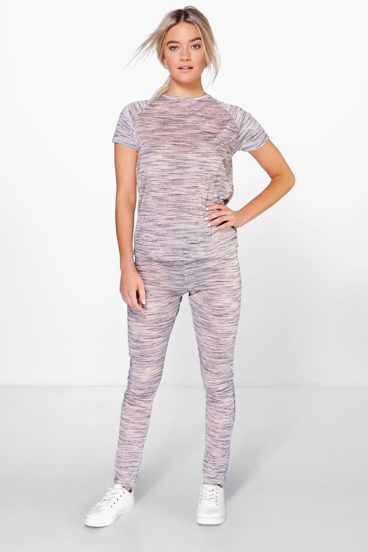 Boohoo Bella Baseball Tee And Legging Lounge Set Nude