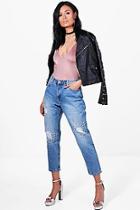 Boohoo Elise Pearl Embellished Boyfriend Jeans