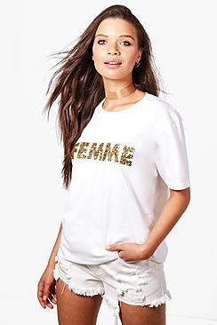Boohoo Freya Feminist Slogan Sequin Tee