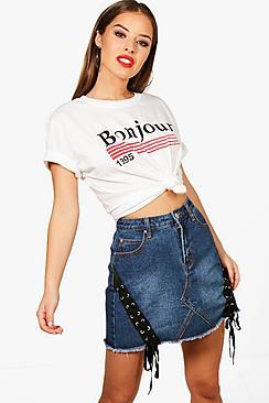 Boohoo Petite Hailey Bonjour Slogan Tee