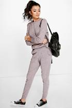 Boohoo Keira Melange Trouser & Top Knitted Loungewear Set Nude