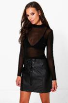 Boohoo Liza Mesh Long Sleeve Turtle Neck Top Black