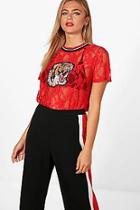 Boohoo Rosie Tiger Applique Lace Top