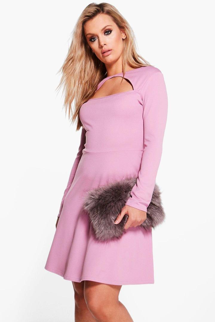 Boohoo Plus Nancy Neck Detail Skater Dress Lilas
