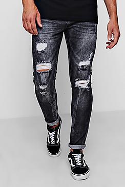 Boohoo Skinny Heavily Distressed Acid Wash Jean