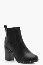 Boohoo Claire Wide Fit Studded Block Heel Chelsea Boot