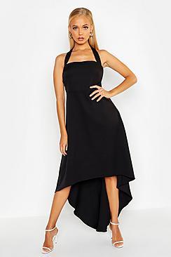 Boohoo Halter Neck Asymetric Hem Midi Dress