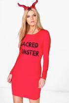 Boohoo Vi Halloween Sacred Monster Bodycon Dress Red
