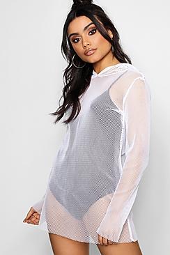 Boohoo Fishnet Oversized Hoodie Dress
