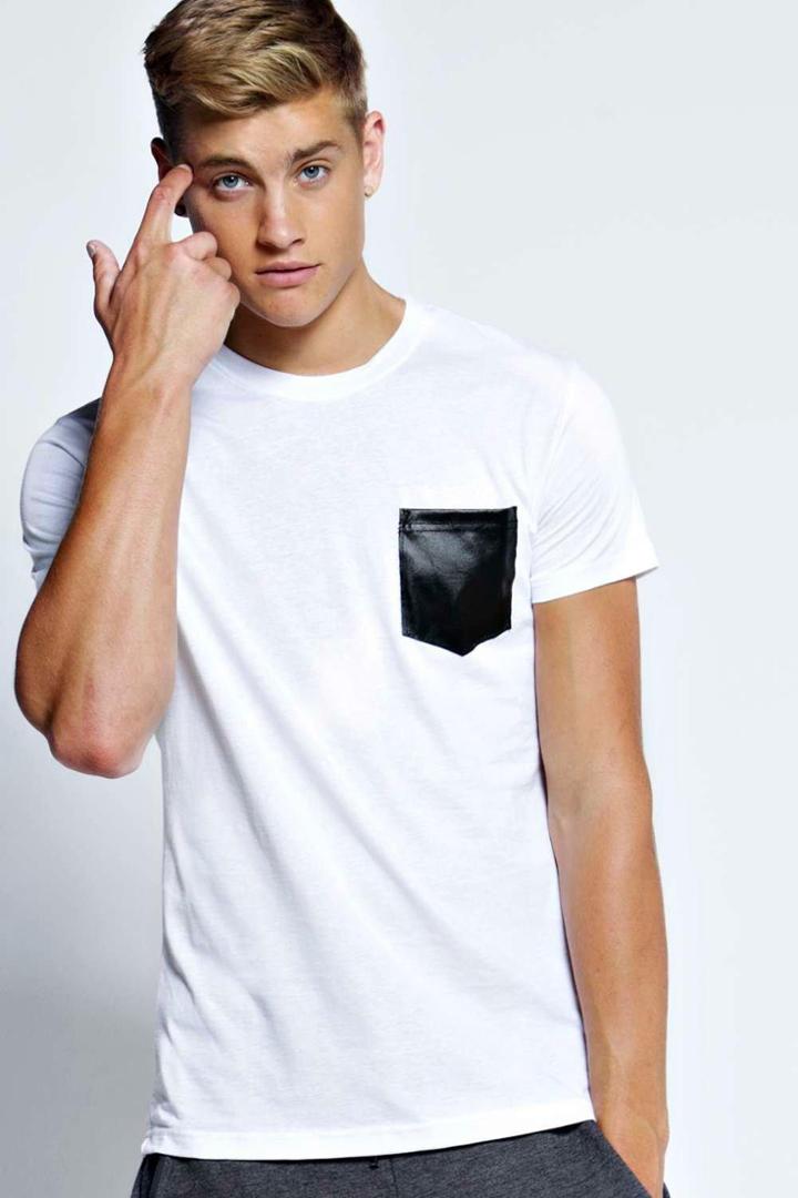 Boohoo Crew Neck Pu Pocket T Shirt White