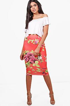 Boohoo Niamh Floral Midi Skirt