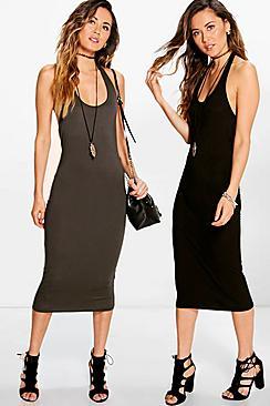 Boohoo 2 Pack Midi Halterneck Bodycon Dress