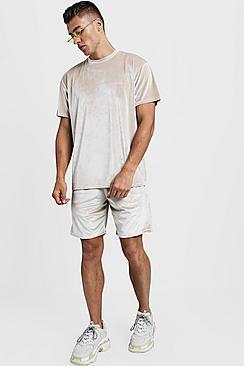 Boohoo Velour Man Signature Loose Fit T-shirt & Short Set