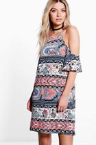 Boohoo Lana Paisley Short Sleeve Cold Shoulder Dress Multi