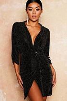 Boohoo Gold Buckle Belted Blazer Dress