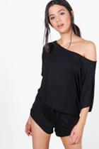 Boohoo Freyja One Shoulder Tee & Short Co-ord Set Black