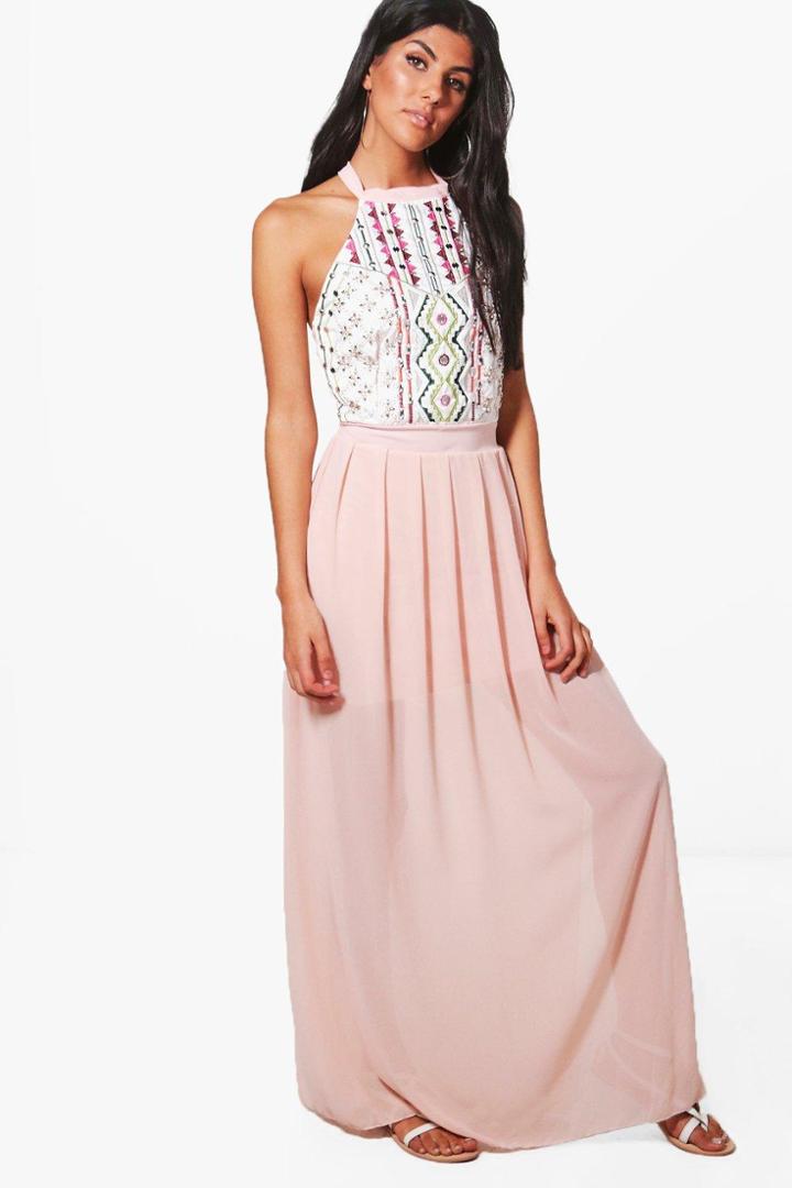 Boohoo Danni Embellished Maxi Dress Blush