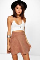 Boohoo Avy Suedette Full Skater Skirt Tan