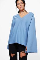 Boohoo Hannah Oversized Wide Sleeve Jumper Blue