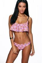 Boohoo Andorra Tie Dye Print Crop Frill Bikini
