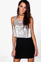 Boohoo Tiana Layer Metallic Pleat Bodycon Dress
