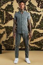 Boohoo Herringbone Short Sleeve Revere Shirt