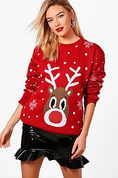 Boohoo Rebecca Snowflake Reindeer Christmas Jumper