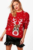 Boohoo Rebecca Snowflake Reindeer Christmas Jumper
