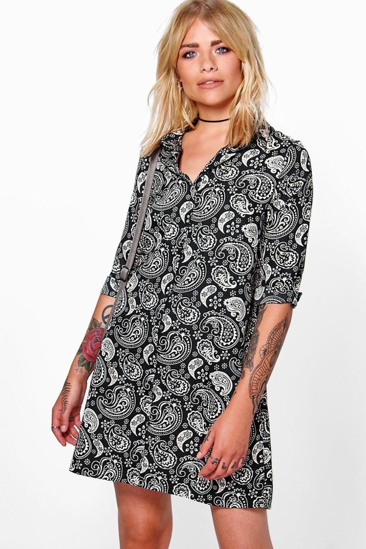 Boohoo Marissa Paisley Shirt Dress Black