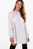 Boohoo Georgina Lace Insert Long Sleeve Shift Dress