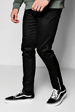 Boohoo Black Ankle Zip Detail Slim Chino