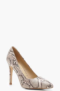 Boohoo Emma Snake Effect Pointed Court Shoes