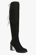 Boohoo Eva Stretch Over The Knee Boot With Gold Trim Black