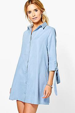 Boohoo Emma Tie Sleeve Shirt Dress