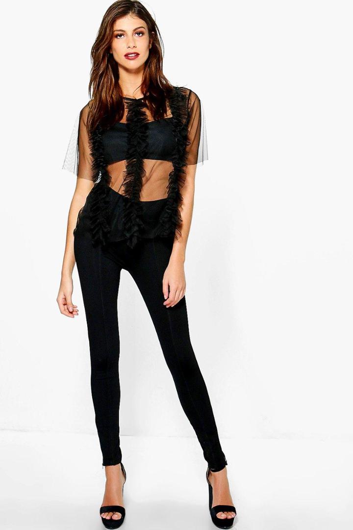 Boohoo Leila Jersey Zip Detail Leggings Black
