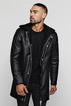 Boohoo Hooded Borg Lined Faux Suede Coat