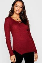 Boohoo Knitted Rib Lace Up Top