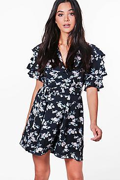 Boohoo Emily Floral Ruffle Tiered Tea Dress