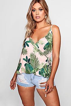 Boohoo Plus Palm Print Wrap Cami