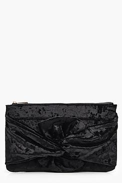 Boohoo Katie Velvet Bow Clutch Bag