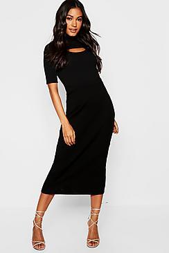 Boohoo Rib Knitted Midi Skirt