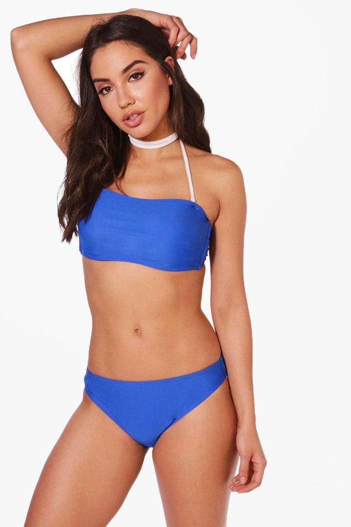 Boohoo Samui Bandeau Strappy Choker Bikini Blue